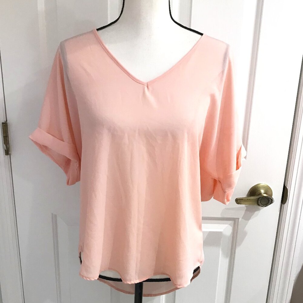 Miami Pink Chiffon Cuffed Sleeve Blouse S